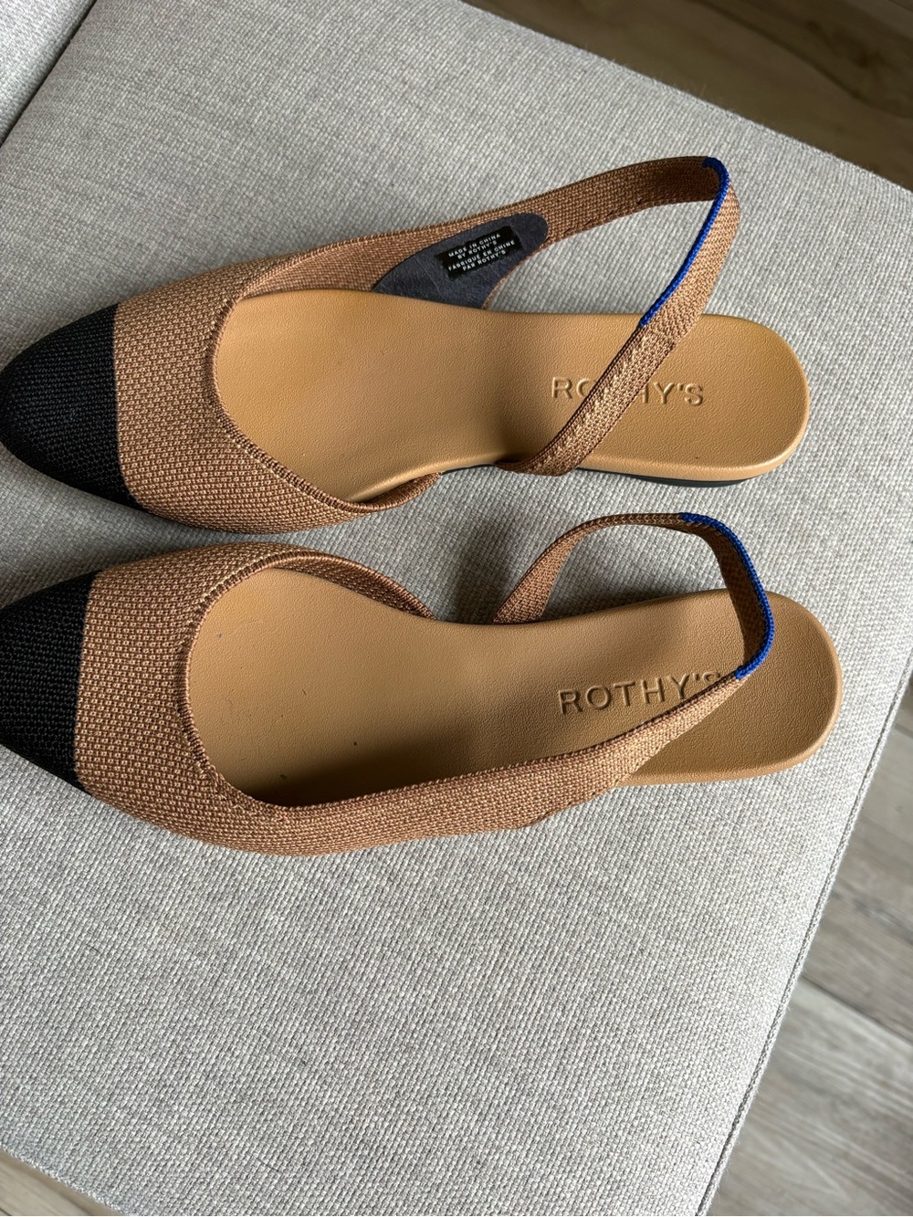 Rothy's Almond Slingback in Tan with Black Cap - Picture 3 of 4